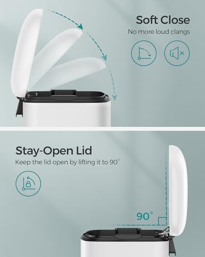 SONGMICS 30L Kitchen Bin – Steel Pedal Rubbish Bin with Soft Close, White