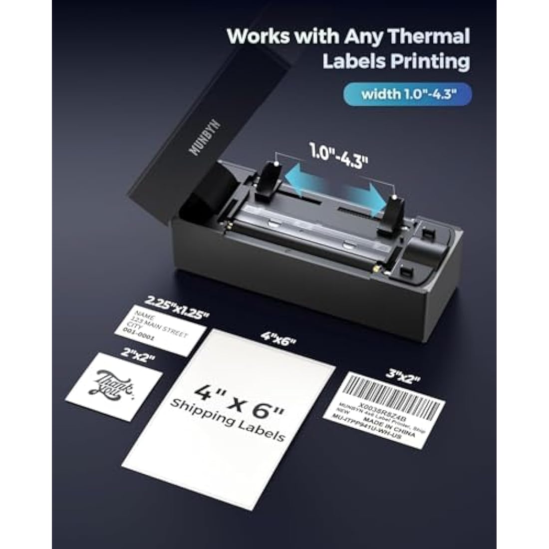 MUNBYN Bluetooth Thermal Shipping Label Printer 4x6 for Business – Grey