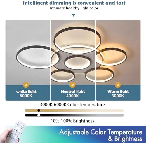 Jolof Store Modern 7-Ring LED Ceiling Light | 120W Dimmable Black Lamp