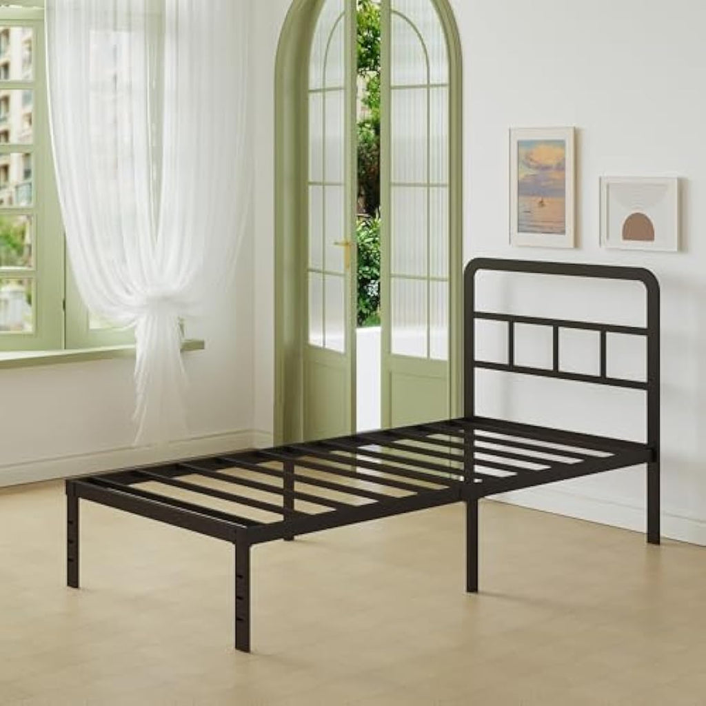 Lutown-Teen Black Metal Single Bed Frame with Storage