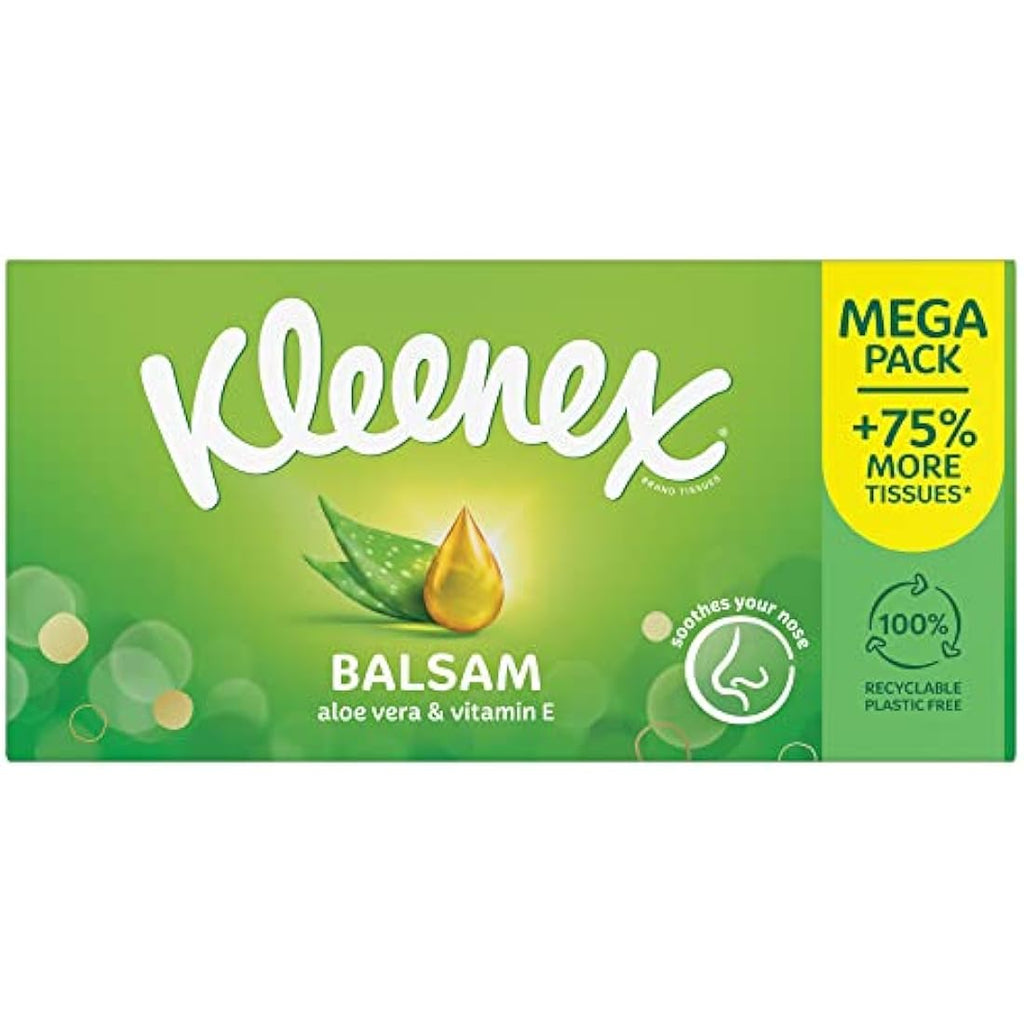 Kleenex Balsam Facial Tissues | Soothing Aloe Vera & Vitamin E | 12 Boxes