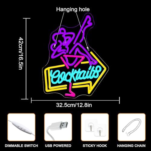 Lady Cocktail Neon Sign – Dimmable LED Wall Decor for Bars