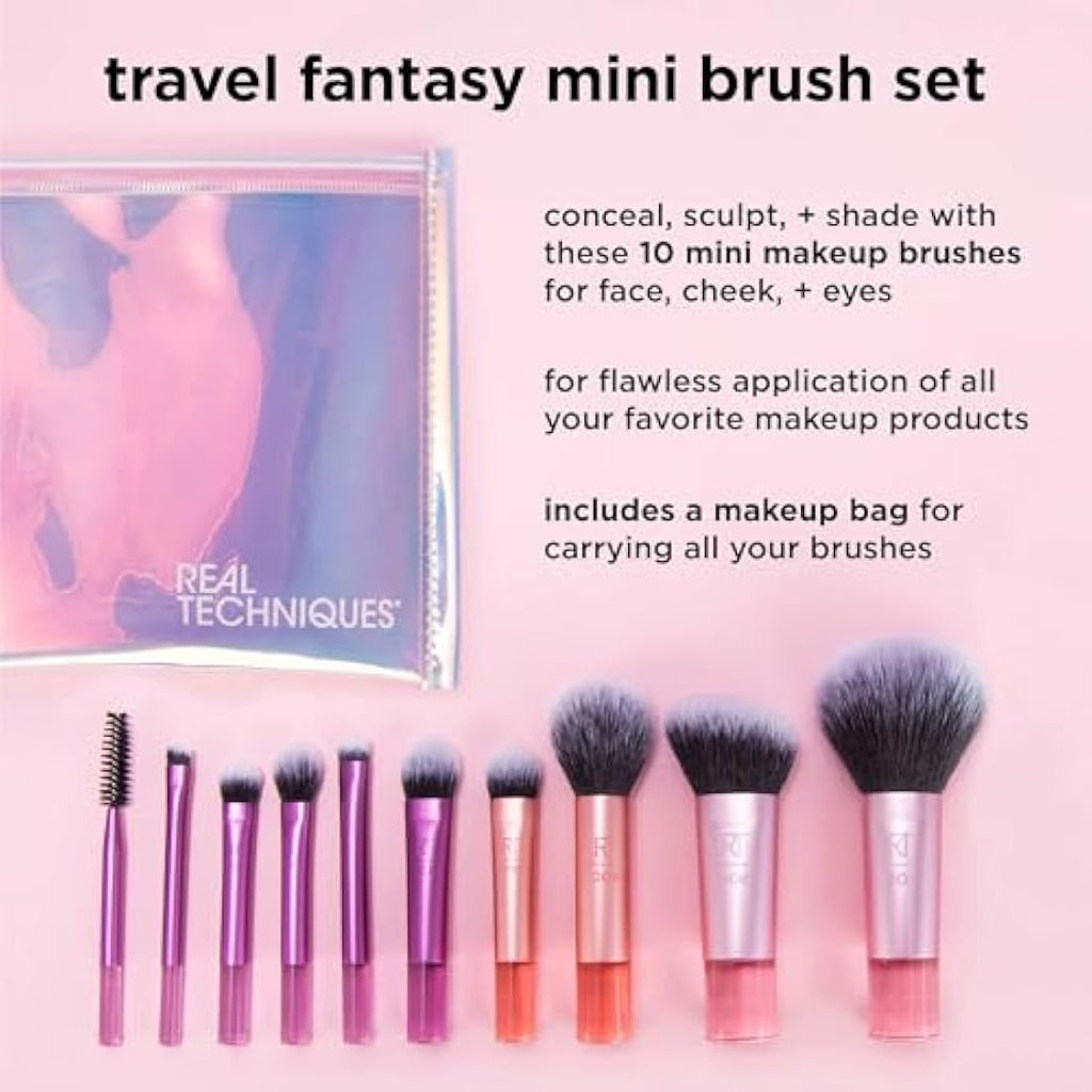 Real Techniques Travel Fantasy Mini Makeup Brush Set | 11-Piece Kit