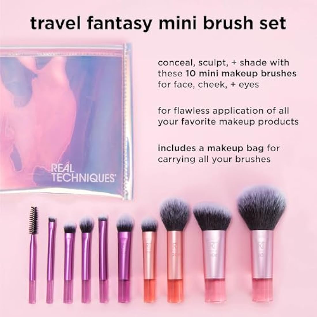 Real Techniques Travel Fantasy Mini Makeup Brush Set | 11-Piece Kit