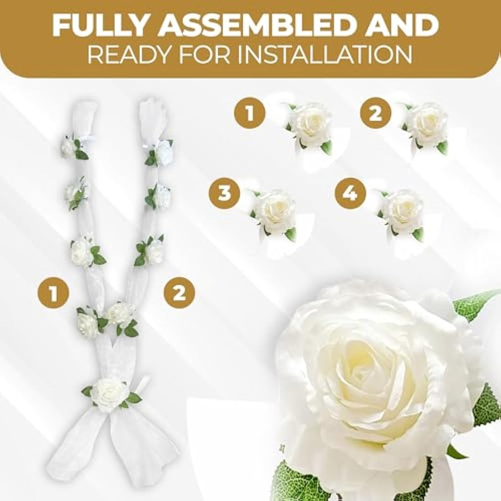 Nueva Vida Wedding Car Decoration – Silk Flower Garland with Door Ribbons