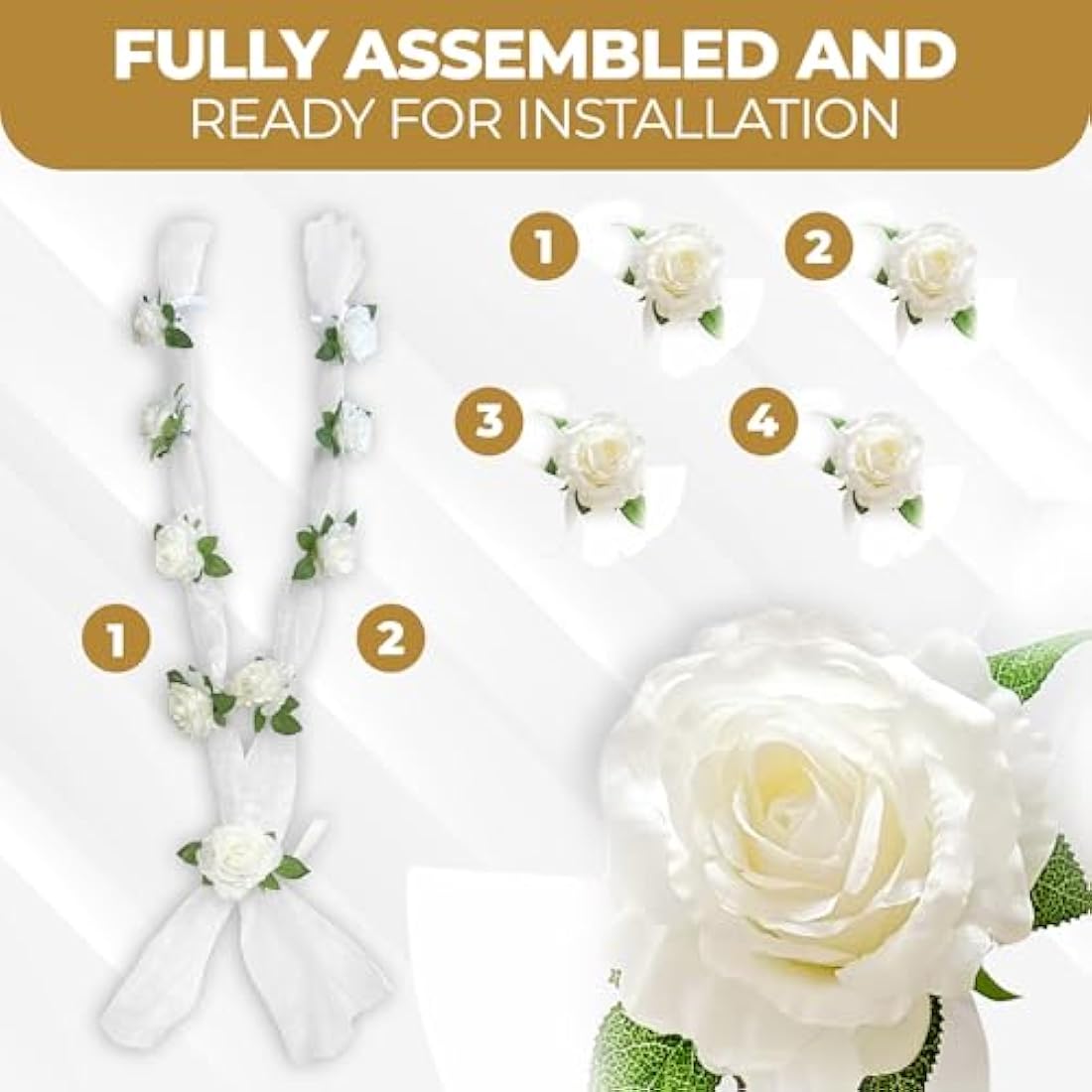 Nueva Vida Wedding Car Decoration – Silk Flower Garland with Door Ribbons