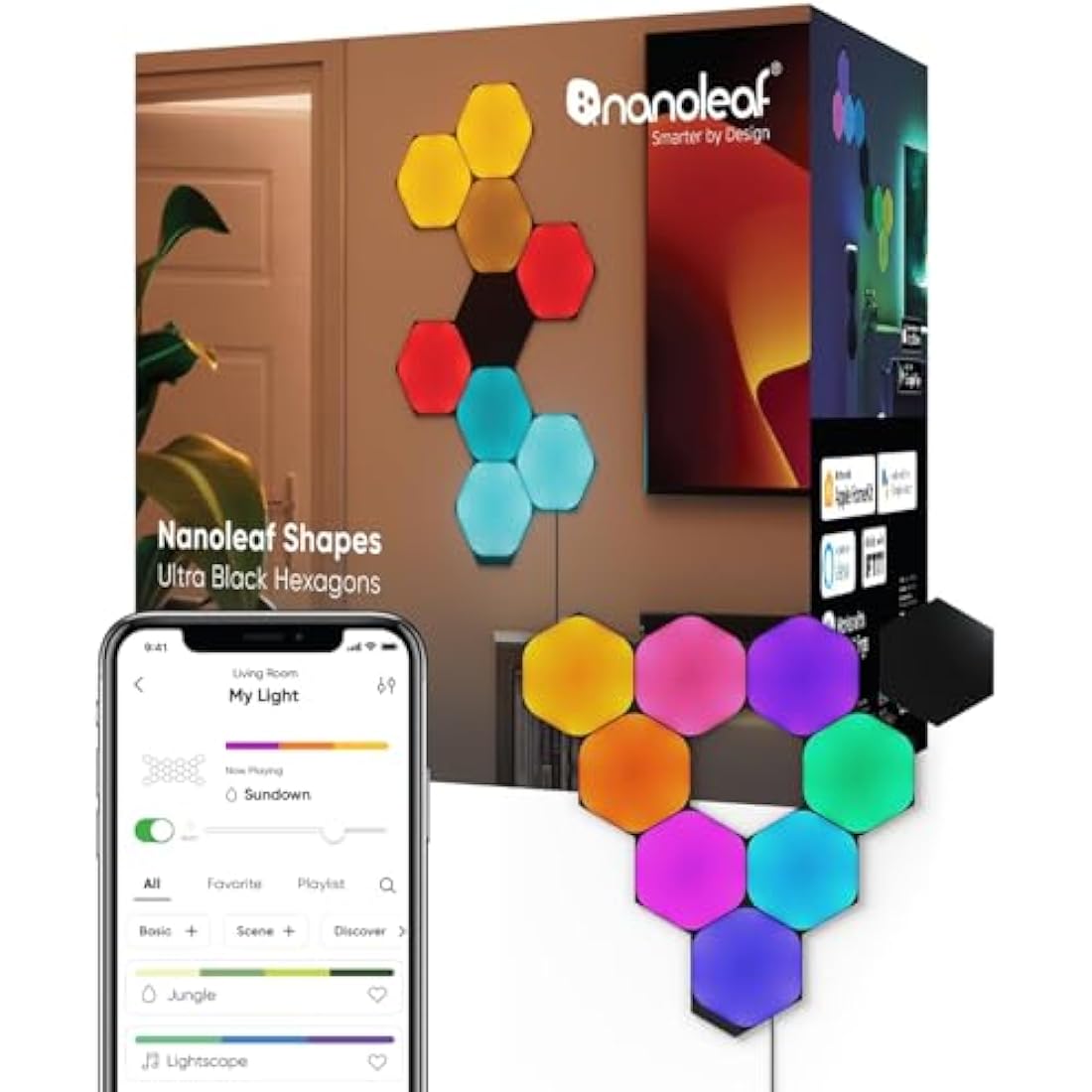 Nanoleaf Shapes Ultra Black Hexagon Starter Kit | 9 Smart LED Panels