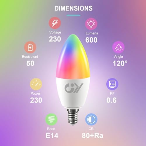 GY Smart E14 LED Bulb 6-Pack | RGB & Dimmable WiFi Candle Light, 6W