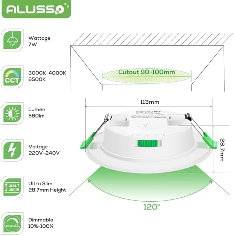 ALUSSO Ultra Slim LED Recessed Downlights | 3-Color CCT Dimmable | 6 Pack