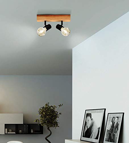 Eglo Townshend 3 Industrial 2-Flame Ceiling Light – Wood & Steel