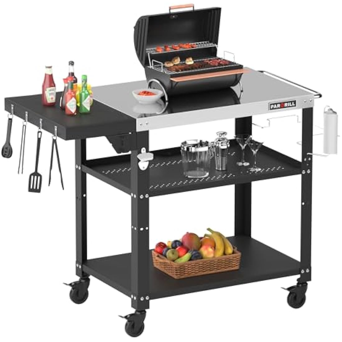 Jolof Store 3-Tier Outdoor Grill Dining Cart | Stainless Steel Prep Table