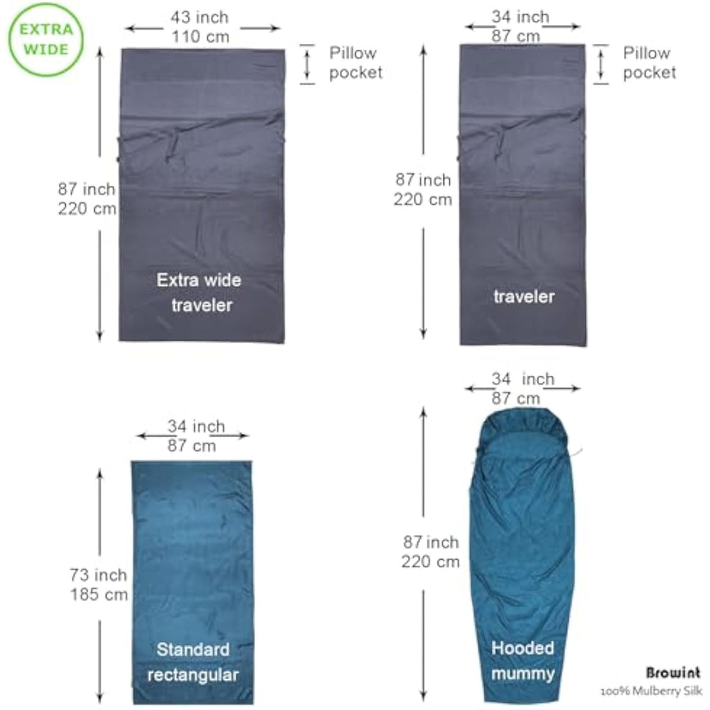 BROWINT Mulberry Silk Sleeping Bag Liner | Extra Wide Travel Sheet