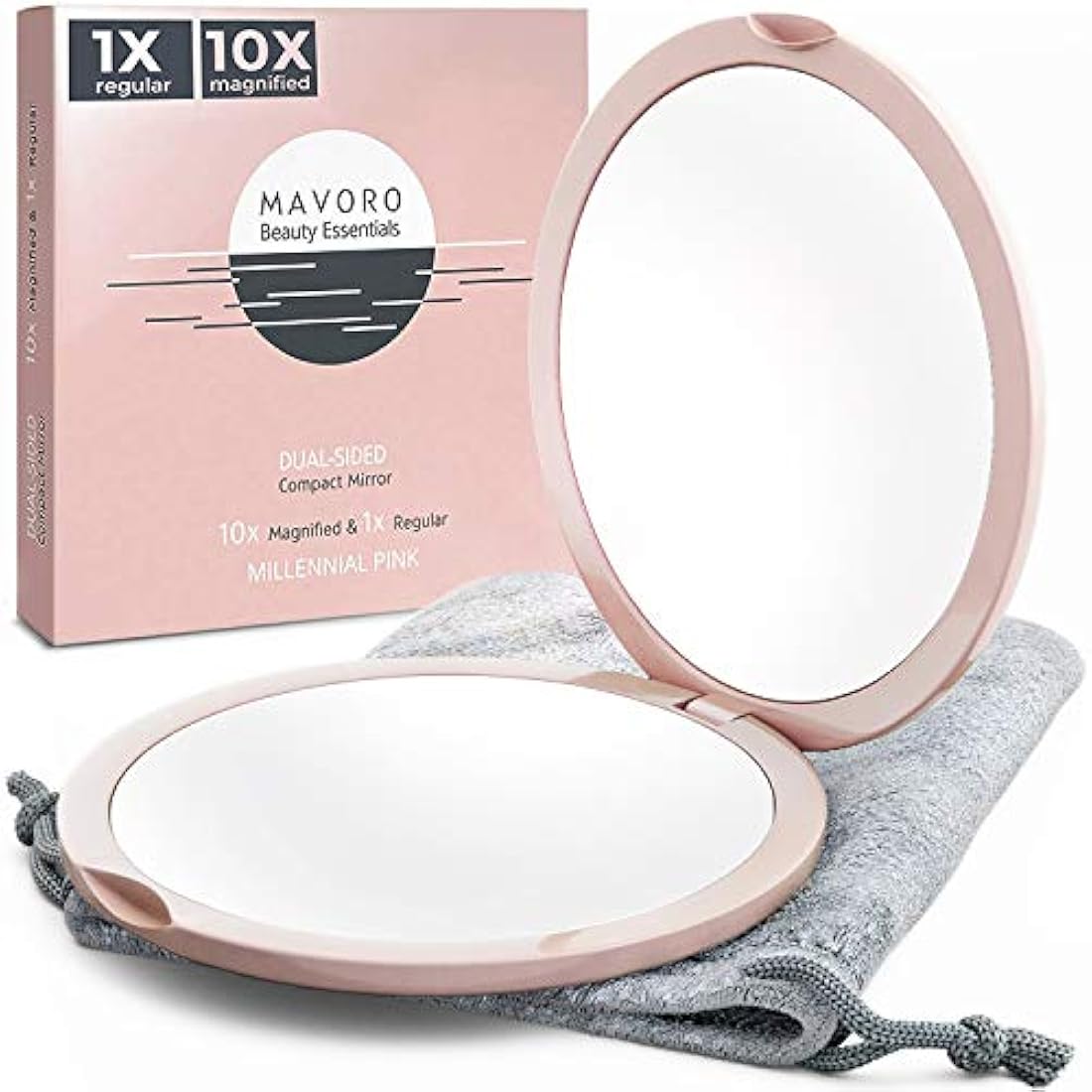 Mavoro 1x/10x Magnifying Compact Mirror – 4 Inch Travel Makeup Mirror