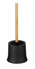 Wenko Bamboo Toilet Brush Set – Black Plastic Holder with Wood Handle