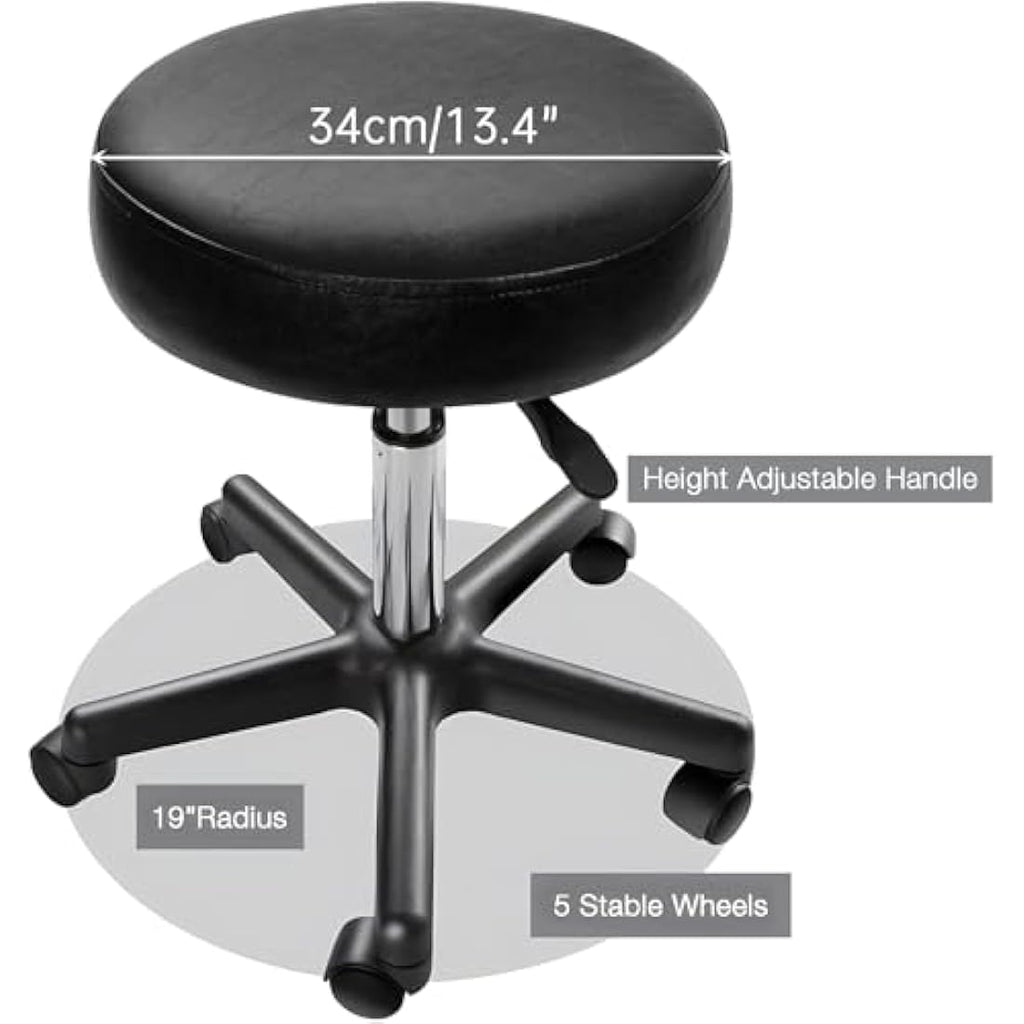 Display4top Adjustable Rolling Salon Stool | Black PU Leather Massage Chair