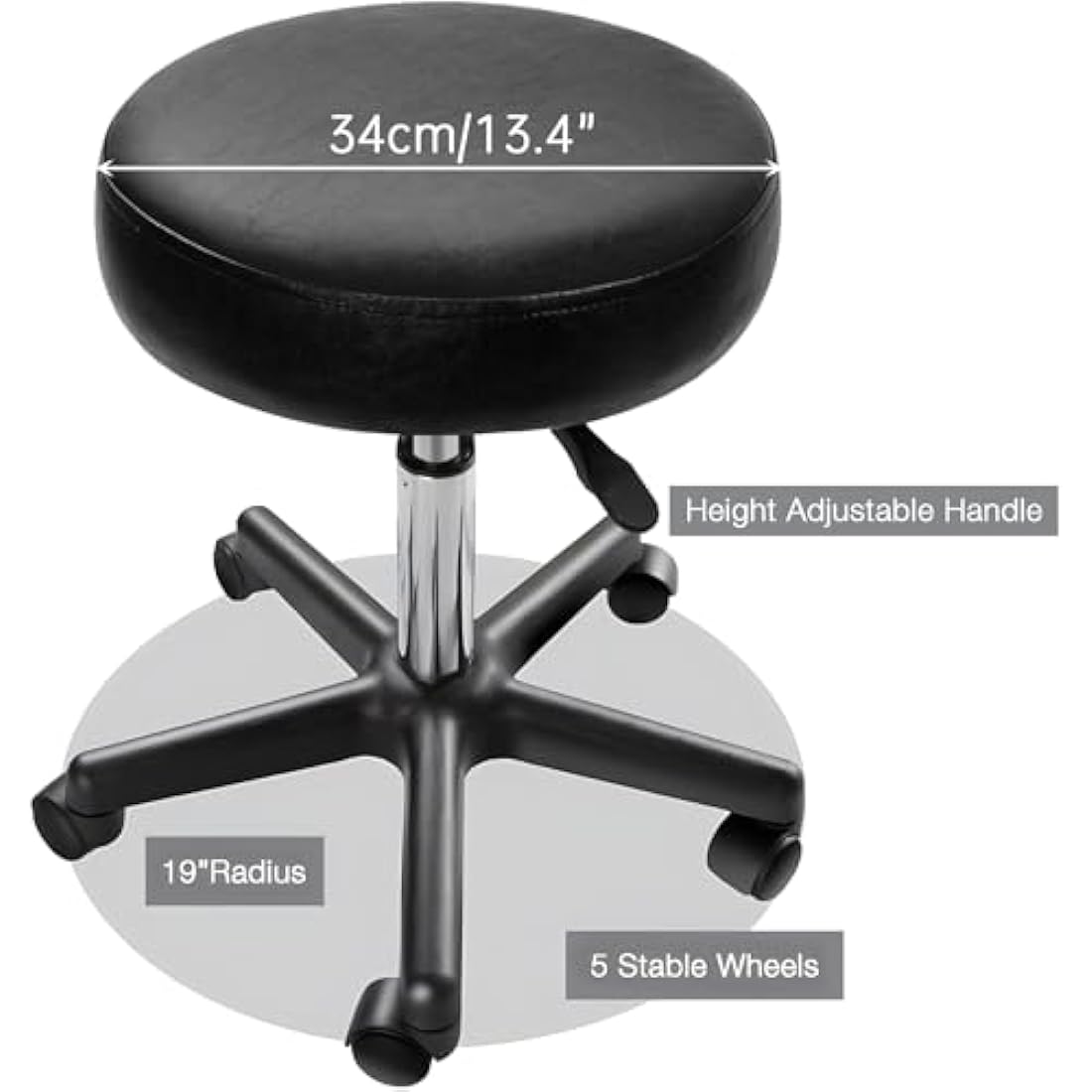 Display4top Adjustable Rolling Salon Stool | Black PU Leather Massage Chair