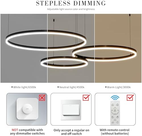 Jolof Store Modern 3-Ring LED Pendant Light | Dimmable 40+60+80cm Chandelier