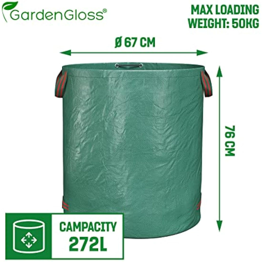 GardenGloss Heavy Duty Garden Waste Bags | 272L Reusable 3-Pack