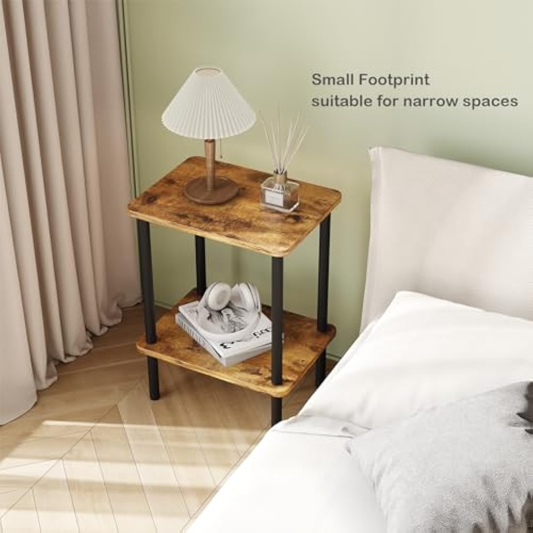 Apicizon 2-Tier Side Table | Rustic Brown Narrow End Table with Storage
