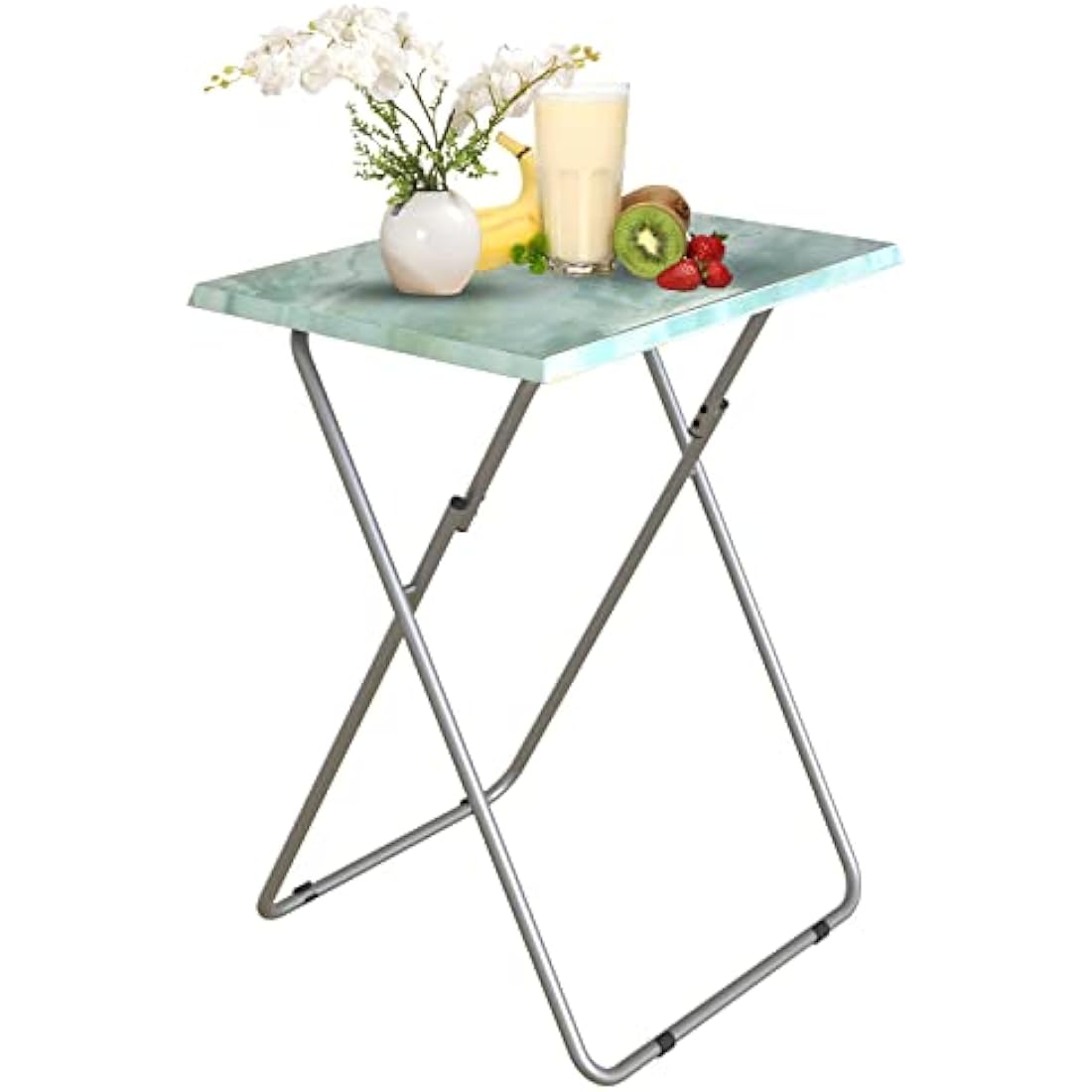 Huhote Folding TV Tray Table – Portable Snack Table in Blue Marble