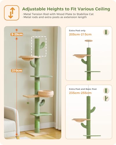 PAWZ Road Cactus Cat Tree – Floor to Ceiling Adjustable Tower with Hammock