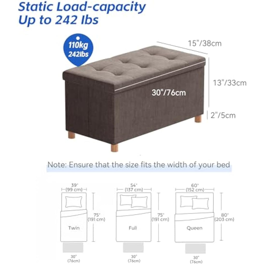 BRIAN & DANY Linen Storage Ottoman – Foldable Bench with Wood Legs
