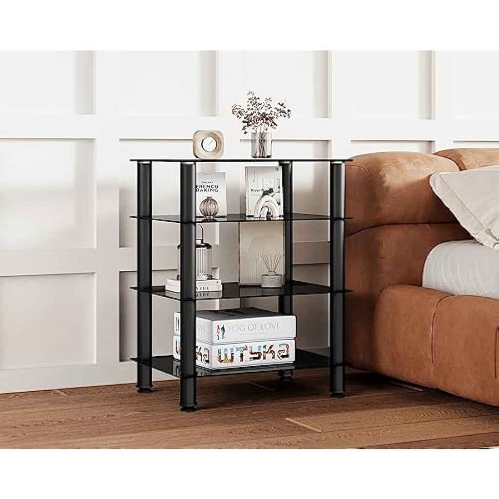 FITUEYES 4-Tier HiFi Rack | Black Tempered Glass AV Media Stand