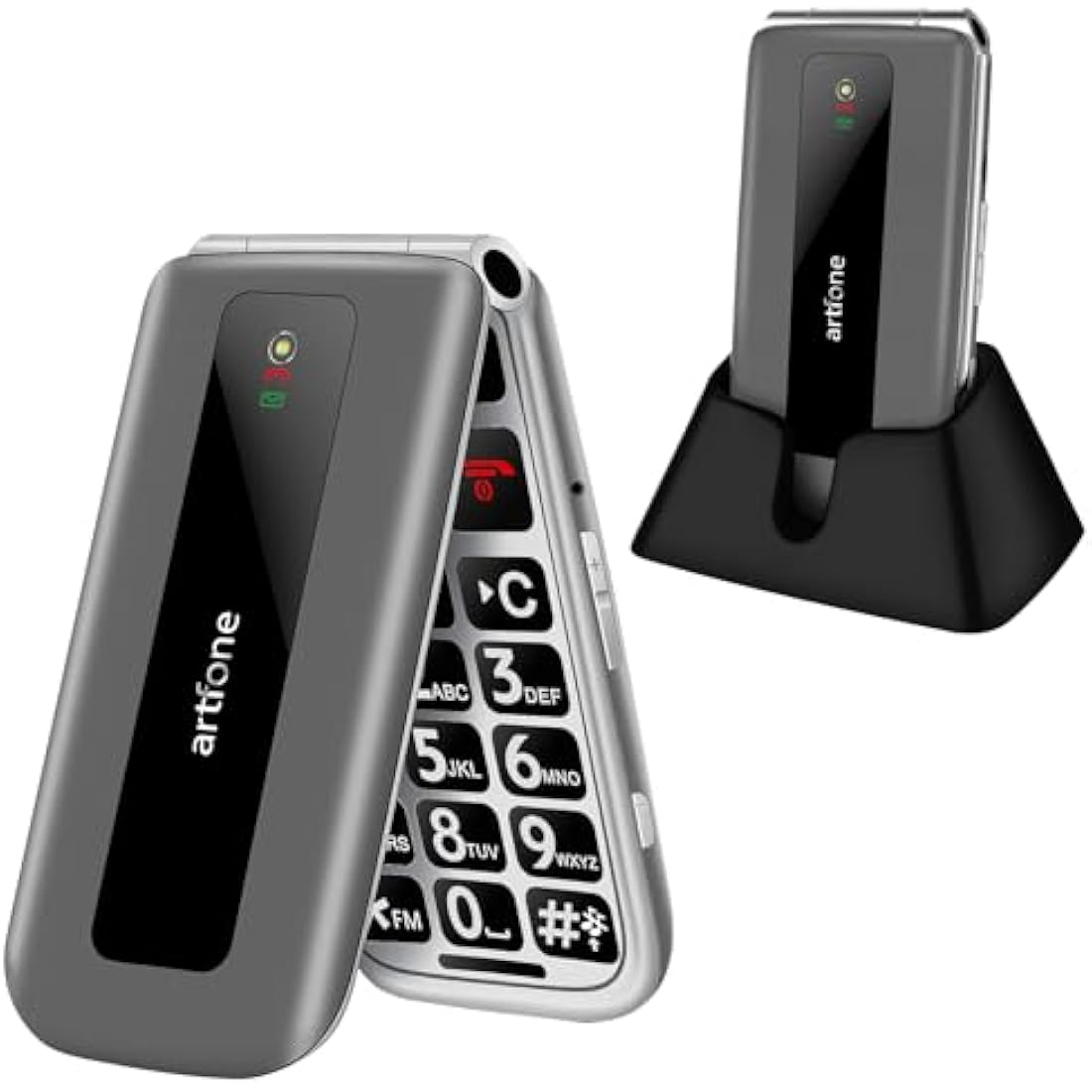 artfone F30 4G Unlocked Flip Phone for Seniors with SOS Button – Silver Grey