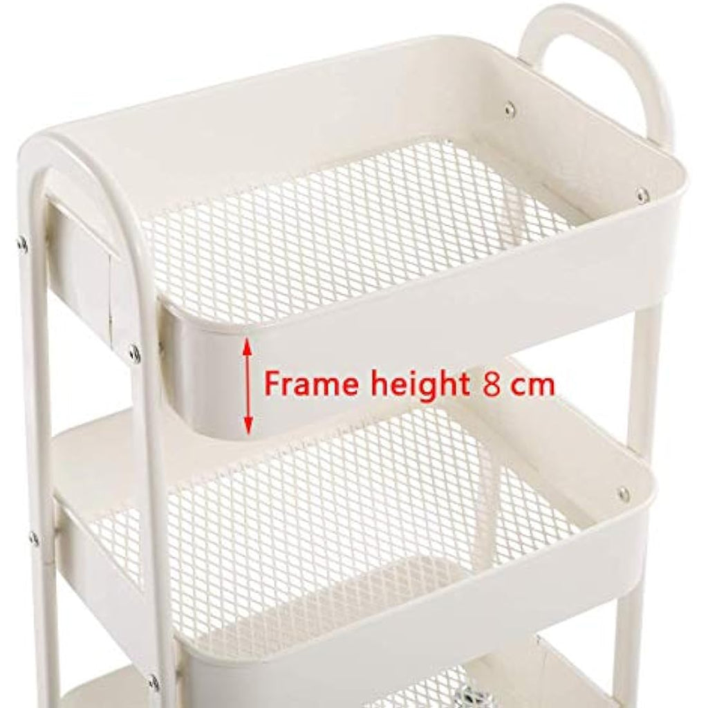 Jolof Store 3-Tier Metal Rolling Utility Cart - White Storage Trolley