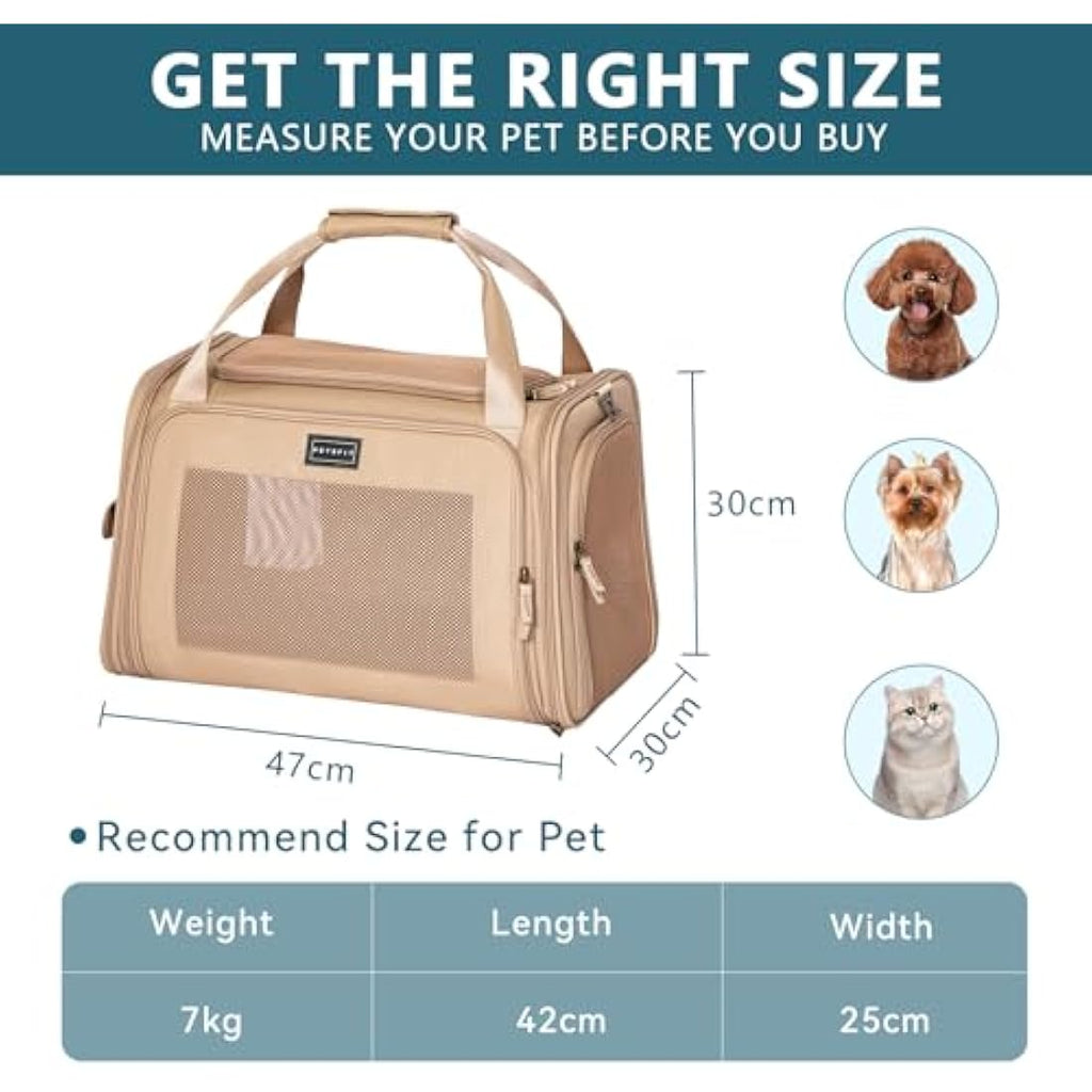 Petsfit Soft-Sided Pet Carrier | Expandable Oxford Mesh Travel Bag, Khaki