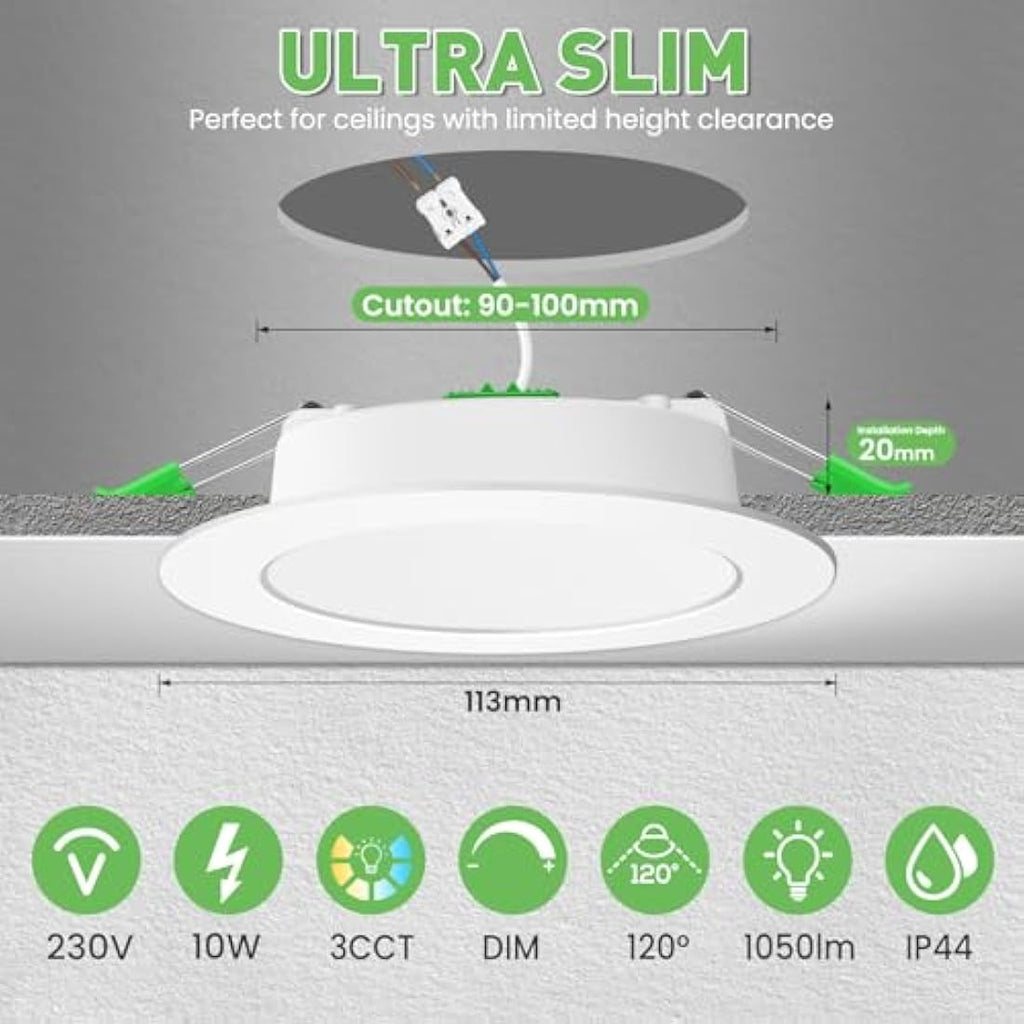 ALUSSO LED Downlights 10W Dimmable 3CCT IP44 Recessed Spotlights, 6 Pack