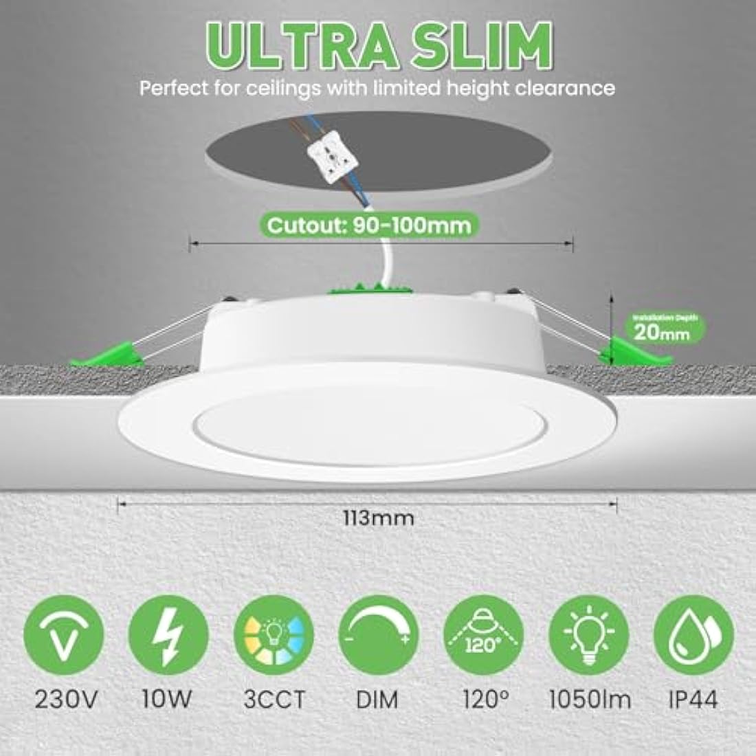 ALUSSO LED Downlights 10W Dimmable 3CCT IP44 Recessed Spotlights, 6 Pack
