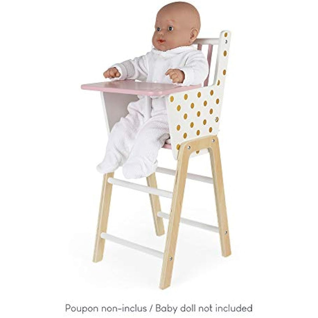 Janod Candy Chic Wooden Doll High Chair with Cushion for 16.5" Dolls