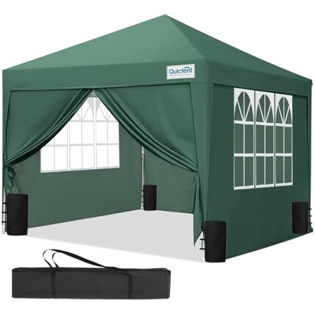 Quictent 3x3m Pop Up Canopy Gazebo with Sidewalls | 10x10ft Green Tent