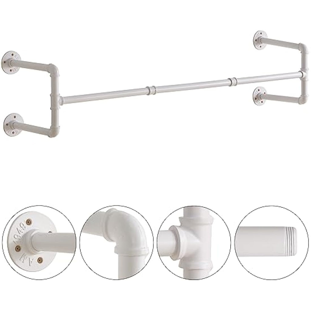 IBUYKE 50" Industrial Wall Mounted Coat Rack - Heavy Duty Iron White