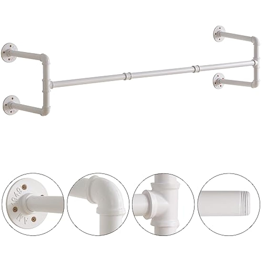 IBUYKE 50" Industrial Wall Mounted Coat Rack - Heavy Duty Iron White
