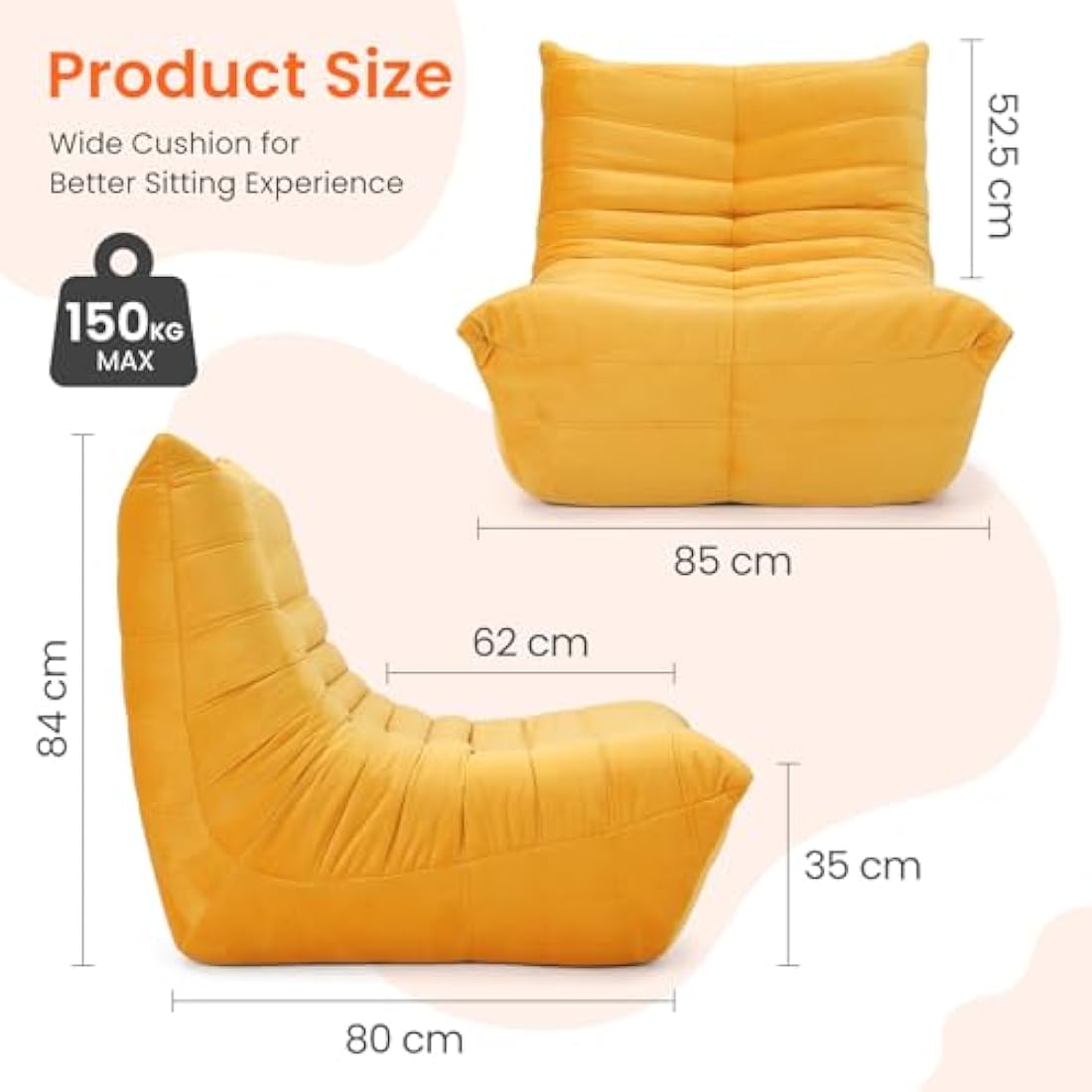 Togo Fireside Chair – Yellow Suede Ergonomic Floor Lounge Sofa