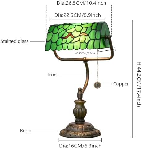 Blivuself Tiffany Bankers Desk Lamp – Green Stained Glass Tree Leaf Light