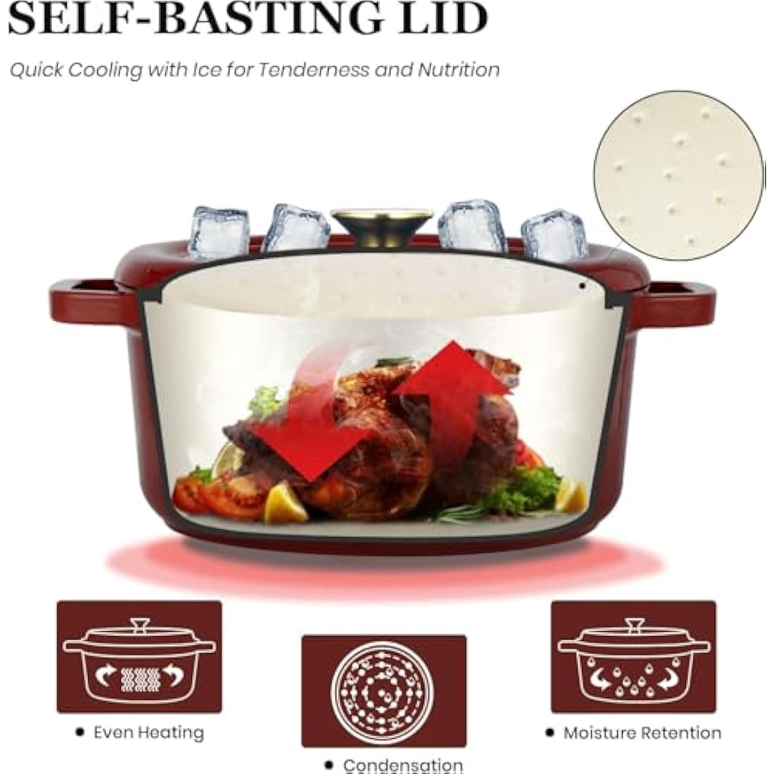 Overmont 5L Enameled Cast Iron Dutch Oven – 26cm Bread Baking Pot, Red