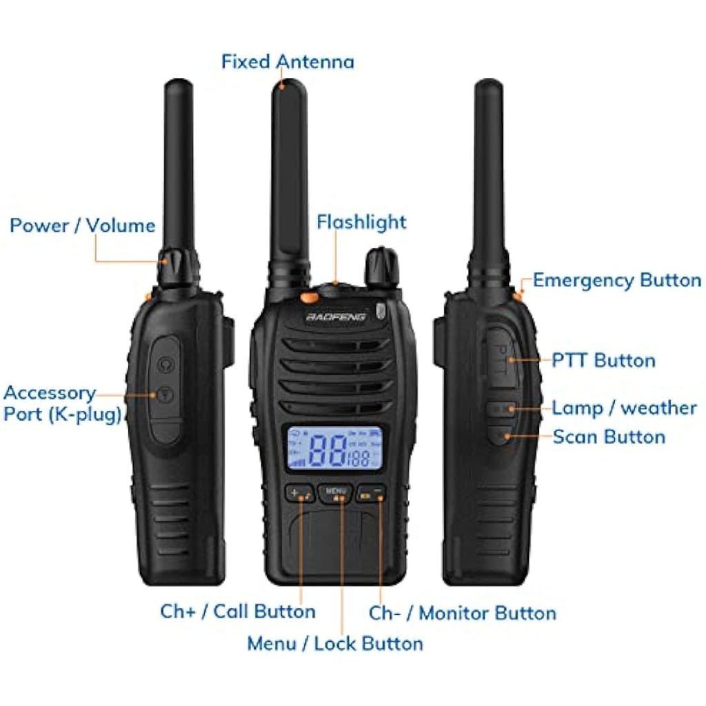 Baofeng BF-88ST Pro PMR446 Walkie Talkie – Rechargeable 2-Way Radios, 4 Pack