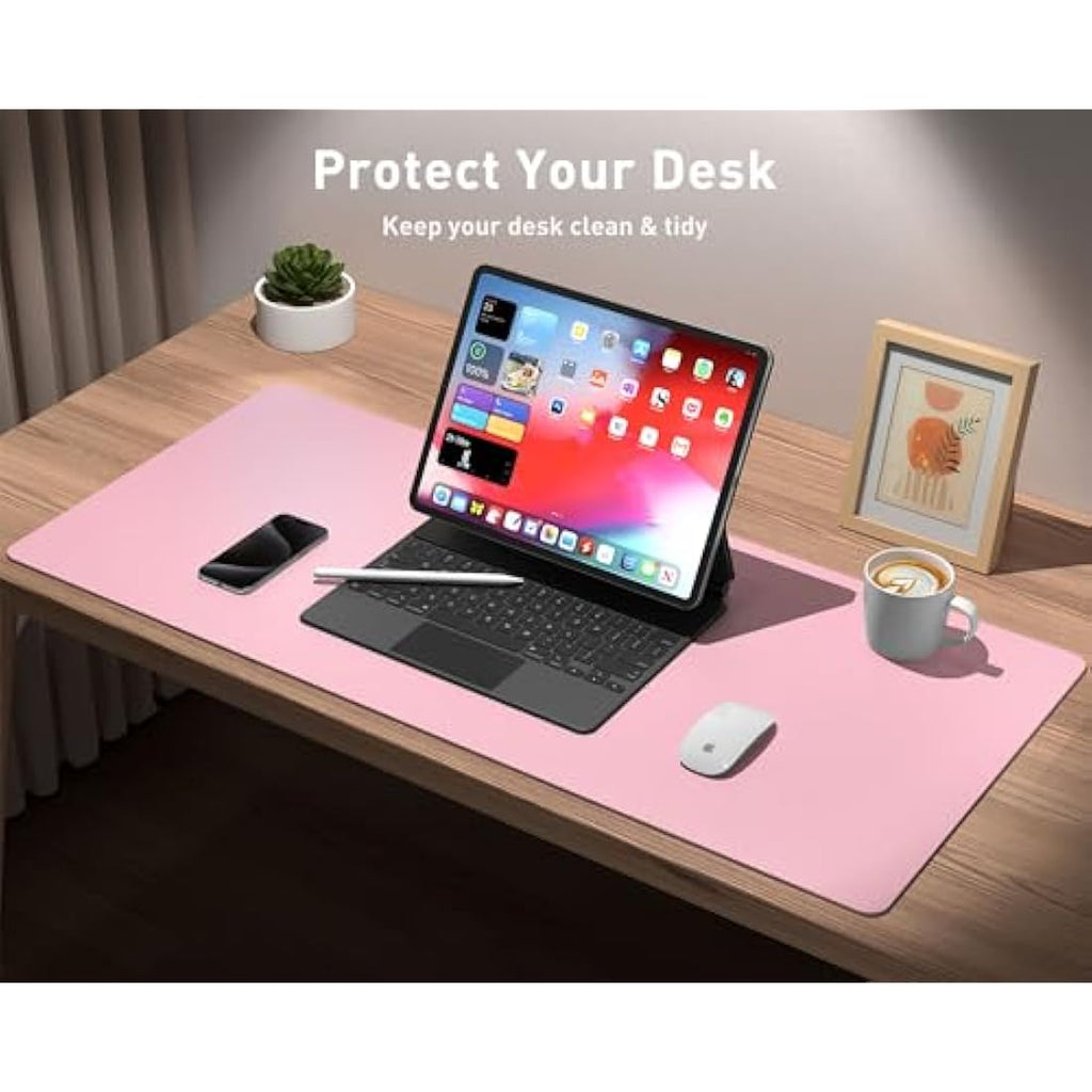 Jolof Store PU Leather Desk Pad - Waterproof Non-Slip Mat, Fairy Pink