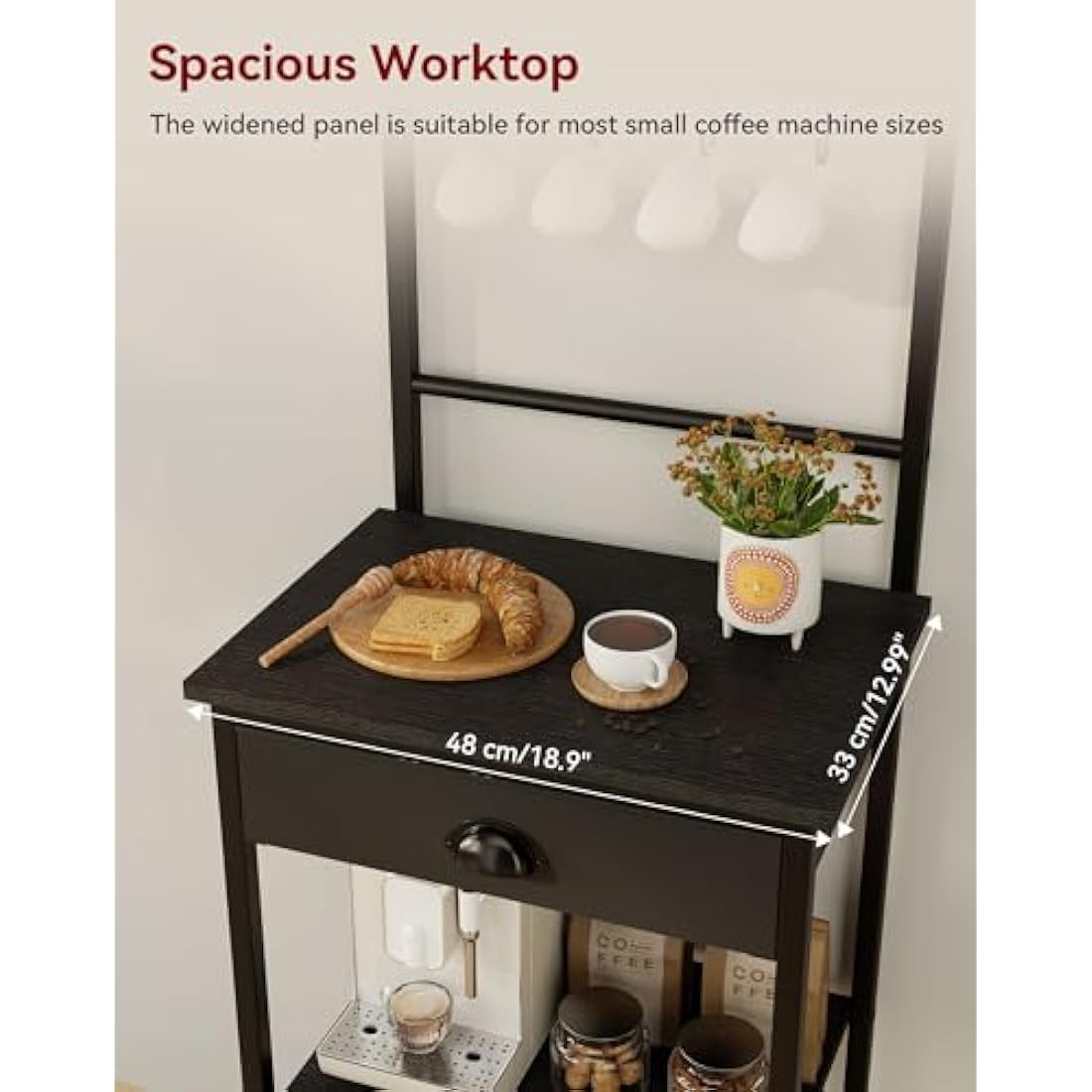 5-Tier Coffee Bar Station with Fabric Drawers – Black