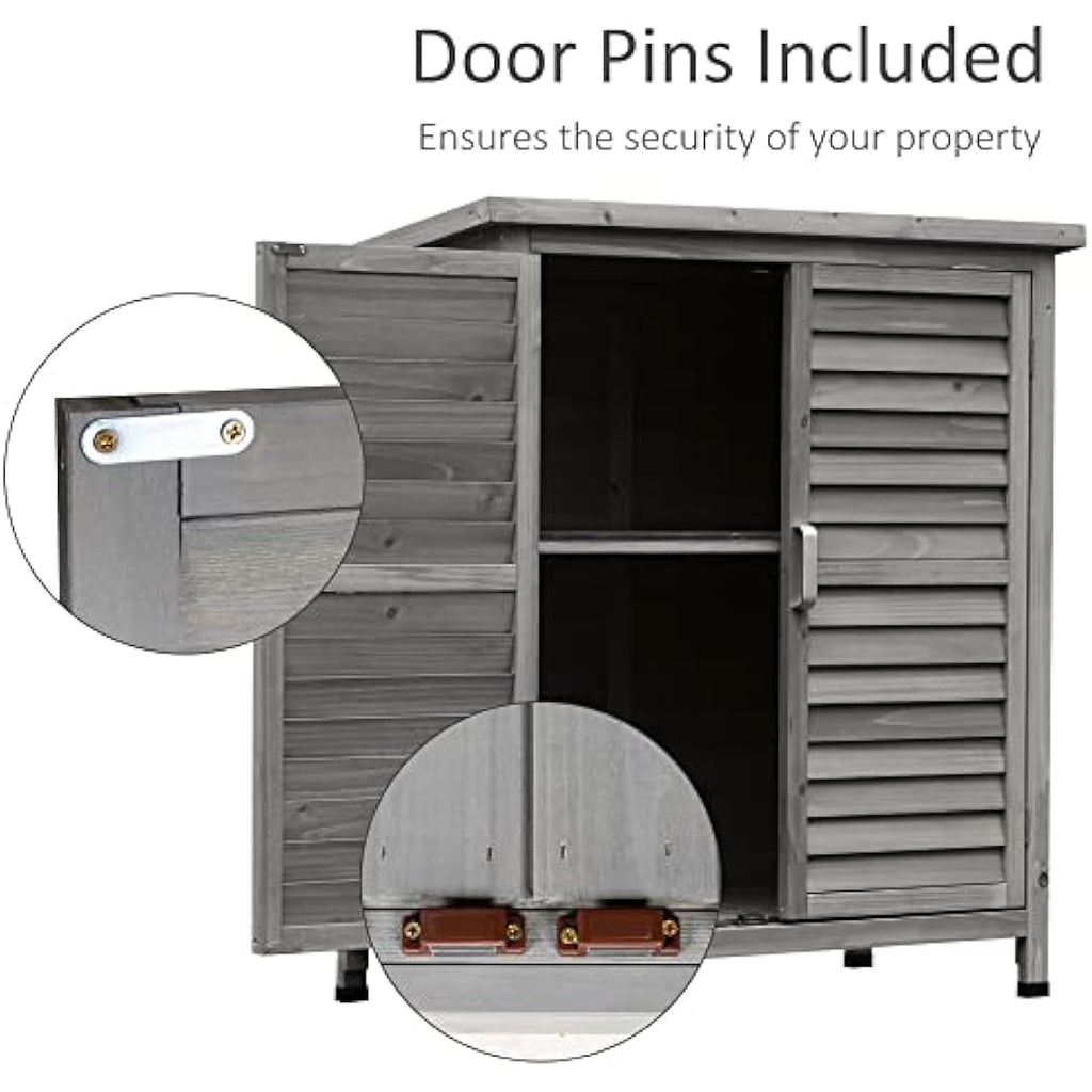 Outsunny Wooden Garden Storage Shed | Fir Wood Tool Cabinet - Grey