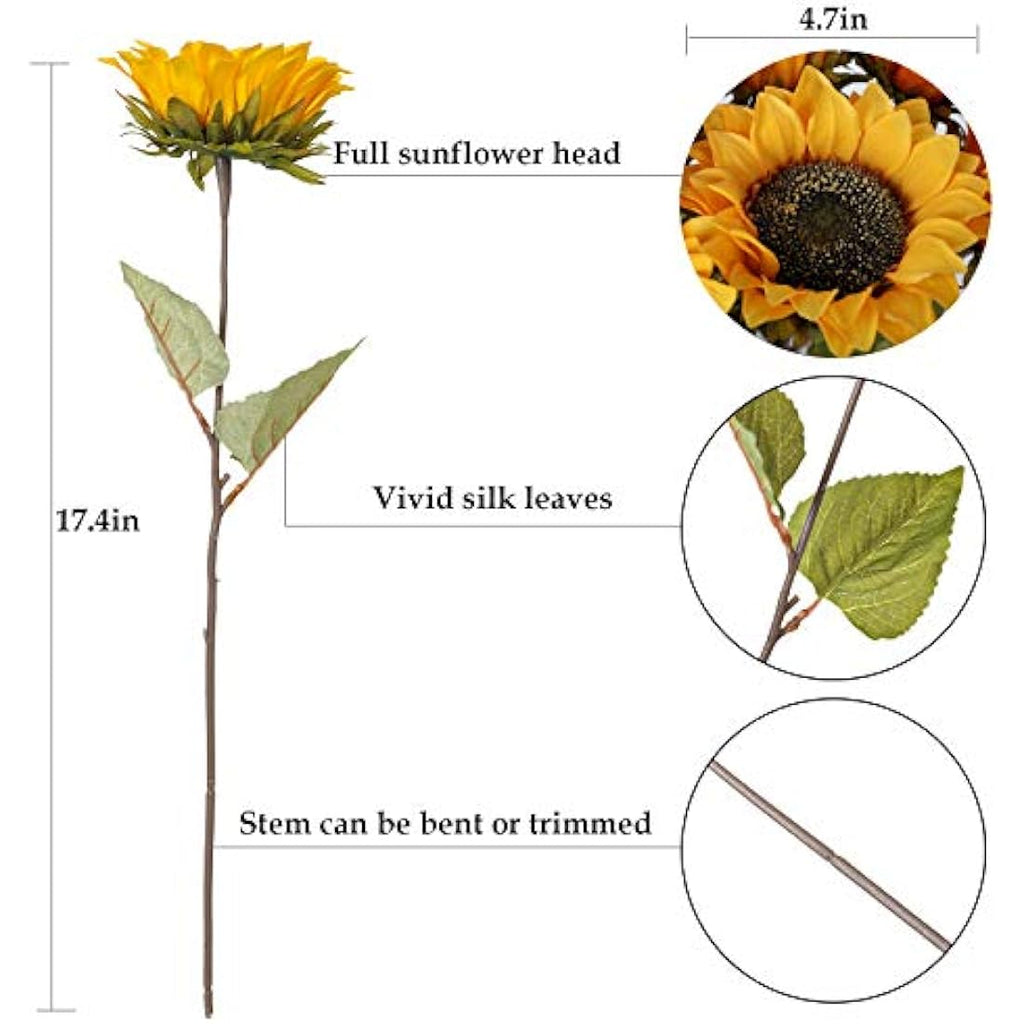 Artificial Silk Sunflowers – 17.3" Single Stem, 6-Pack Golden