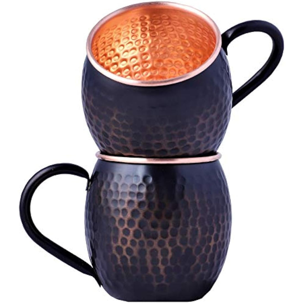 Staglife Black Copper Moscow Mule Mugs – Set of 2 Hammered 16 Oz Cups