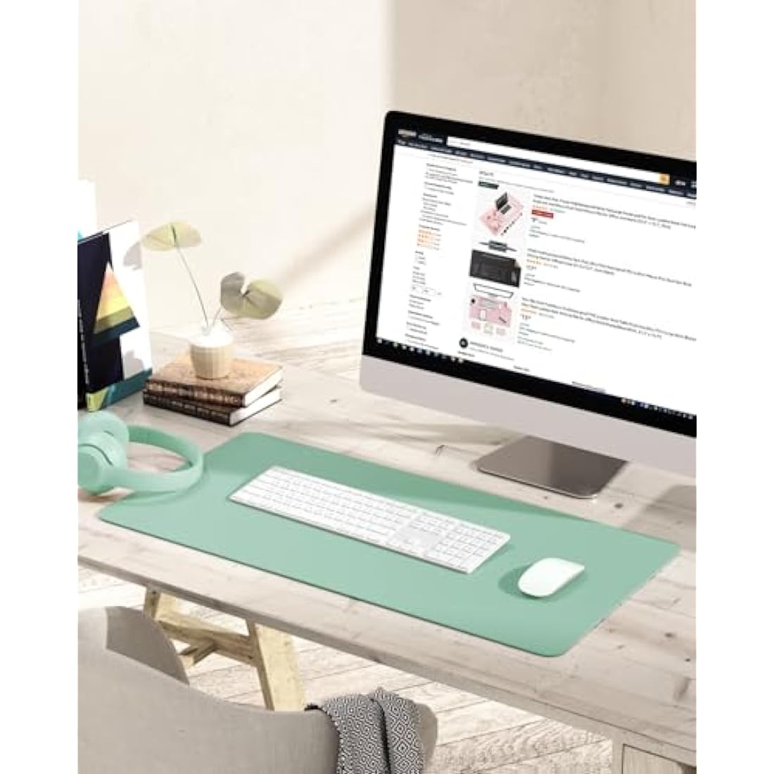 YSAGi Leather Desk Pad – Waterproof Non-Slip Office Writing Mat, Light Green