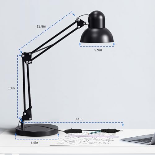 LONGTOO Swing Arm Desk Lamp | Adjustable Metal Clamp Light with E27 Bulb