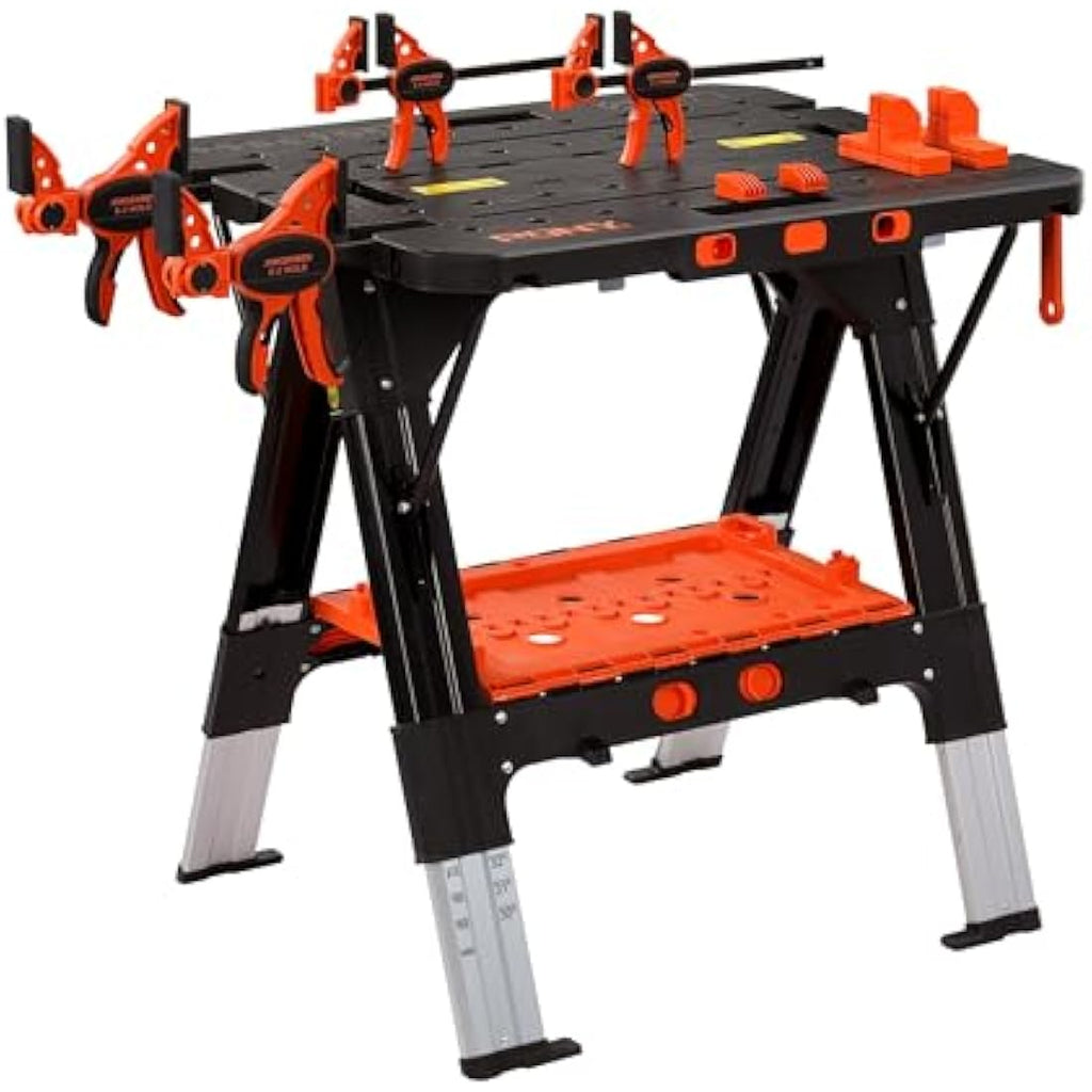 PONY 2-in-1 Folding Workbench | 454kg Sawhorse with 6 Adjustable Heights