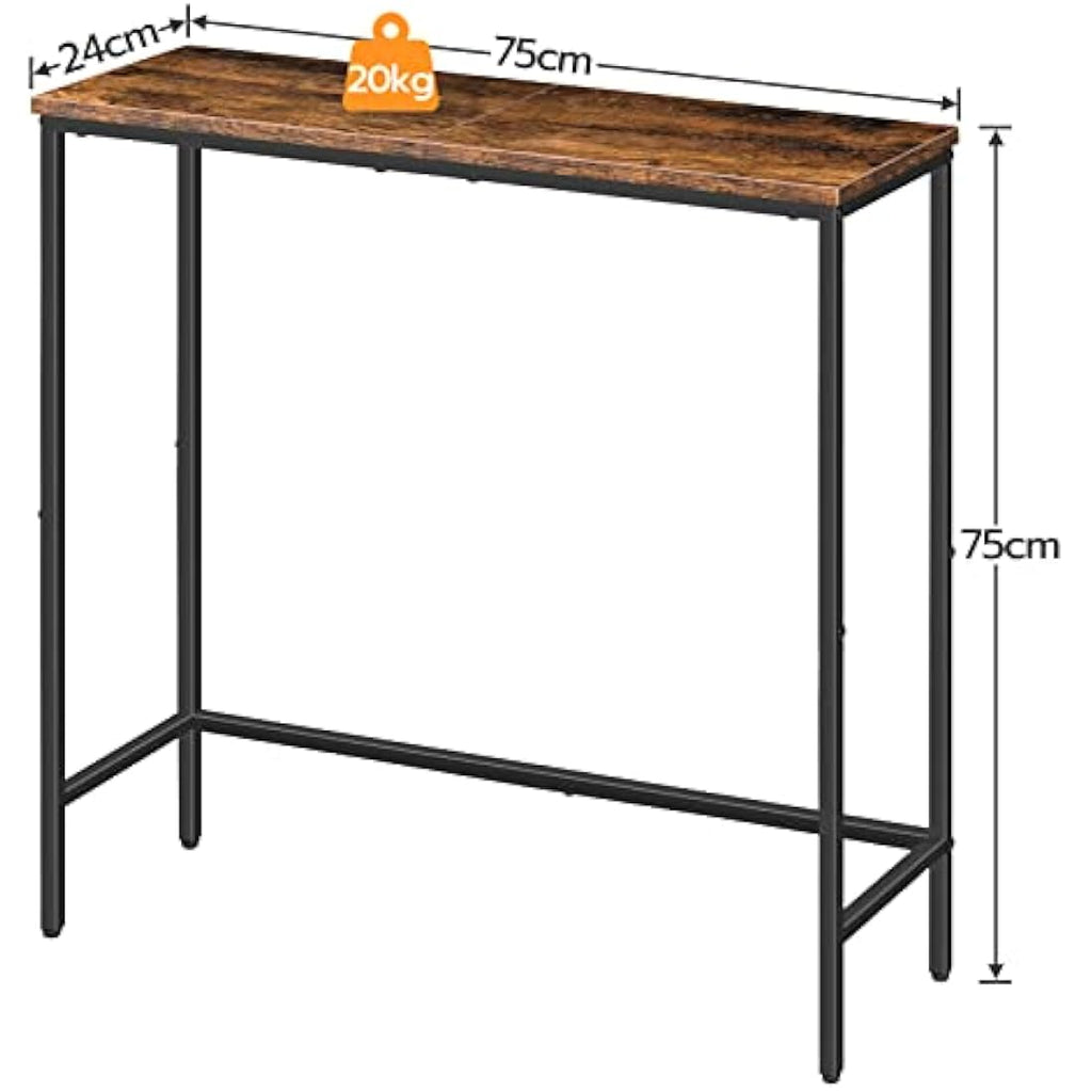 HOOBRO Slim Console Table – Rustic Brown Industrial Metal Sofa Table