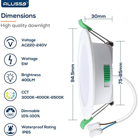 ALUSSO IP65 LED Recessed Bathroom Spotlights | Dimmable 3CCT Downlights 6 Pack